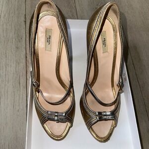 Prada Gold and Silver Metallic Heels